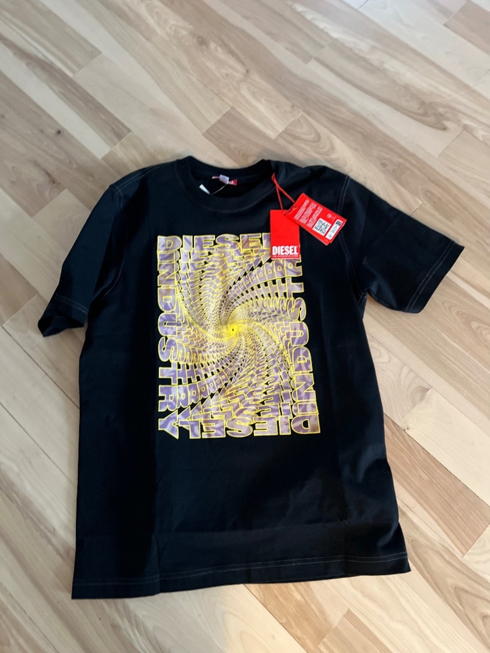 Diesel Black Short Sleeve Tee with Yellow Graphic